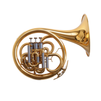 Musical brass instrument displayed in a detailed close-up view highlighting its elegant design and craftsmanship isolated on transparent background. png
