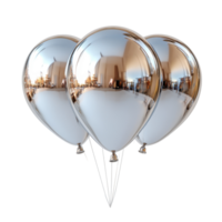 Shiny metallic balloons floating in a bright environment during a festive celebration isolated on transparent background. png