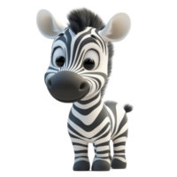 Cute cartoon zebra with big eyes and a playful expression in a vibrant animated style isolated on transparent background. png