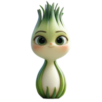 Cheerful green character with playful expression and vibrant hair design, standing in front of a simple background isolated on transparent background. png
