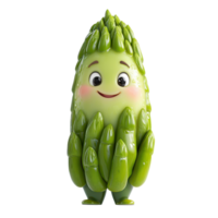 Cheerful cartoon asparagus character standing confidently with a big smile in a playful animated style isolated on transparent background. png