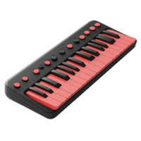 Brightly colored keyboard with black and red keys on a white background suitable for musical practice isolated on transparent background. png