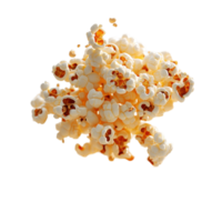 Air-popped popcorn floating in the air during a kitchen preparation for a movie night snack or a party treat isolated on transparent background. png