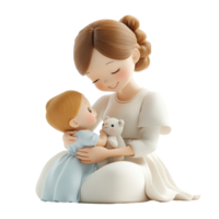 Mom and baby share a tender moment while playing with a stuffed toy in a cozy setting isolated on transparent background. png