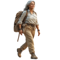 Hiking in nature with a backpack on a sunny day in a scenic outdoor setting isolated on transparent background. png
