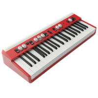 Compact red keyboard showcasing electronic music capabilities and unique design suitable for amateur and professional use isolated on transparent background. png