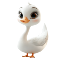 Cute cartoon duck character with big eyes and a smiling expression posing happily in a playful manner isolated on transparent background. png