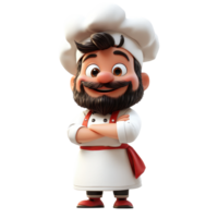 Cute animated chef character in a white uniform with a red scarf standing confidently with crossed arms isolated on transparent background. png