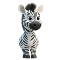 Cartoon zebra with big eyes stands playfully in a simplistic style, showcasing its distinctive black and white stripes isolated on transparent background. png