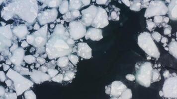 Drone view vertically down to frozen ice floes mixed with ice-free water video