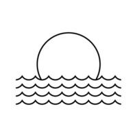 Sun and waves icon white background, line style, illustration vector