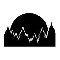 silhouette of pine forest with sun and mountain illustration design vector