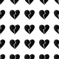 White background seamless pattern of broken hearts drawn in chalk vector