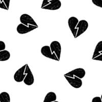 Hand drawn broken hearts seamless pattern in chalk on white background vector