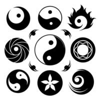 Yin Yang Symbols in Various Styles icon set design vector