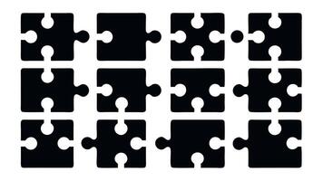 black puzzle pieces arranged in a grid vector