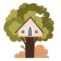 Tree house in simple flat style.Fairytale little homes in plant branches. Playing park constructionsTree house in simple flat style.Fairytale little homes in plant branches. Playing park constructions vector