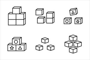 Building block line icon set vector