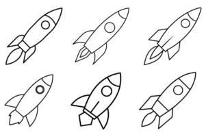 Six Simple Line Art Rocket Ships Ready for Launch vector