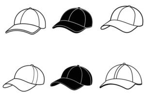 Illustration of Baseball Caps in Different Styles and Colors vector