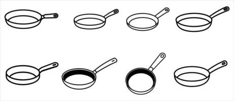 Simple Line Drawings of Various Frying Pans vector