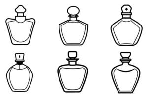 Six Outline Illustrations of Elegant Perfume Bottles vector
