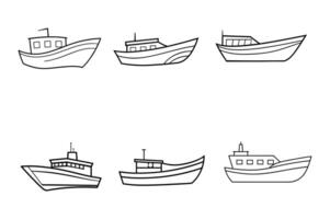 Six Simple Line Art Illustrations of Various Boats vector