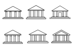 Six Simple Line Drawings of Ancient Temples or Banks vector