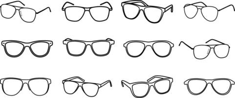 Collection of various eyeglasses designs in black and white. vector