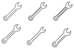 Six different adjustable wrench icons in a flat design. vector