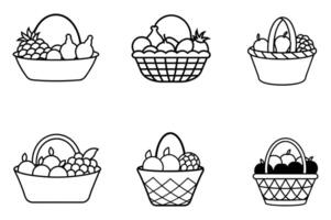 Collection of Cute Outline Fruit Baskets vector