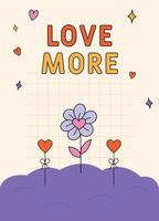 Retro style Valentine's Day card with flower, and heart decorations on a pastel background vector