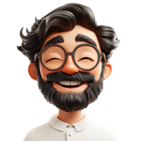 3d icon avatar cartoon happy man with glasses is smiling and wearing a white sweater on cutout transparent background png