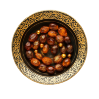 Assorted Dates and Nuts in Decorative Plate on Transparent Background png