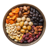 Assorted Nuts and Seeds in Wooden Bowl on Transparent Background png
