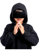 Young Boy in VR Headset with Mysterious Expression png