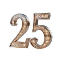 Elegant Gold Number Twenty-Five with Ornate Design and Sparkling Lights. A Festive 3D Rendering png