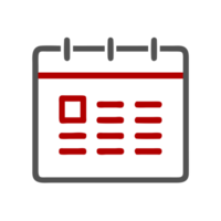 A simple calendar icon features a red and gray color scheme, with a minimalistic design cutouts png