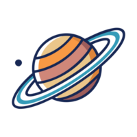 A stylized depiction of a planet with rings, featuring clean lines and vibrant colors. cutouts png