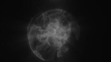 Abstract white glowing shape resembling a neural network on a dark video