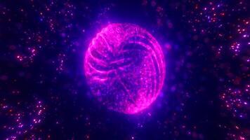 Purple and red glowing sphere encircled by sparkling light particles video
