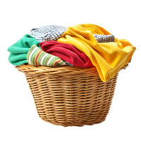 Basket full of clothes is overflowing with a variety of colors and patterns png