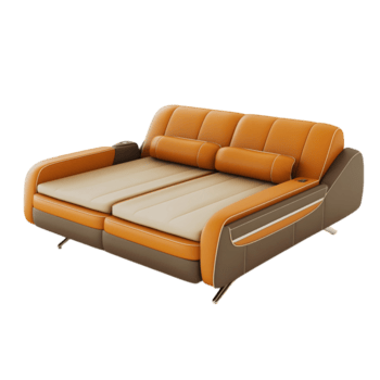 marrón y bronceado sofá con almohadas y un cama en eso png