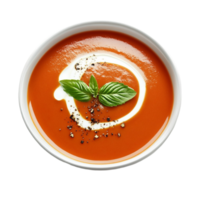 tomato soup with basil and spices in a bowl on a transparent background png