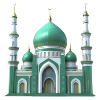 3D Model of A Green Islamic Mosque with Detailed Architecture png
