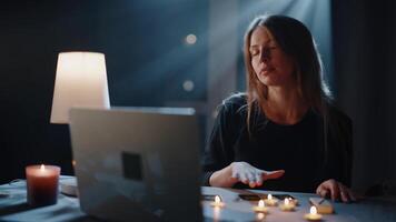 Client getting forecasting future during divination session with cards video