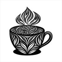 A cup of coffee with a leaf design vector