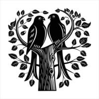 A bird is perched on a branch with flowers in the background vector