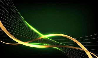 Abstract gold lines wave curve luxury on dark green background vector