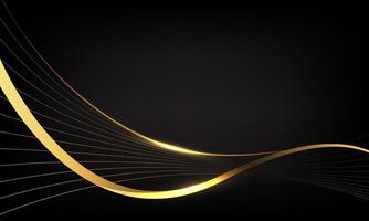 Abstract gold lines wave curve luxury on black blank space background vector